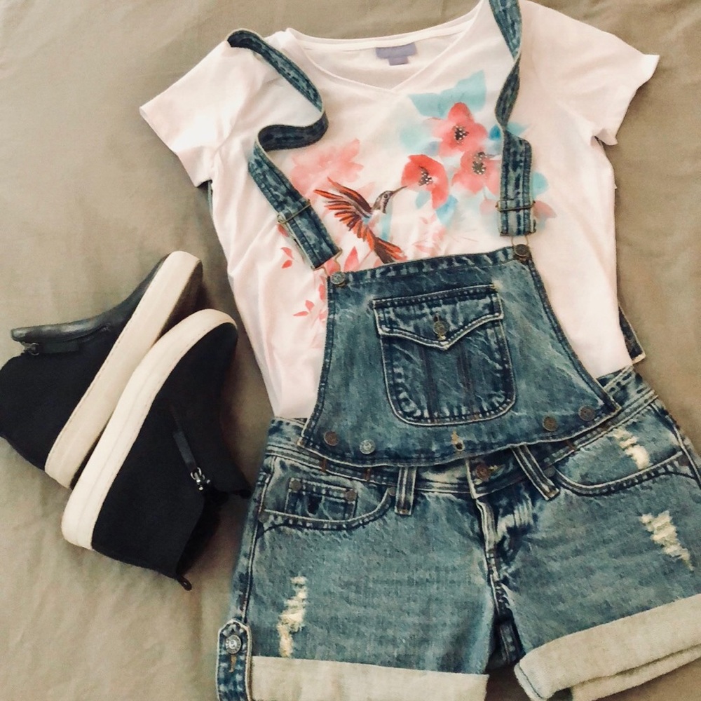 Overall jean Shorts with detachable front